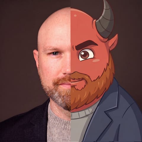 Milan, half himself and half illustrated demon